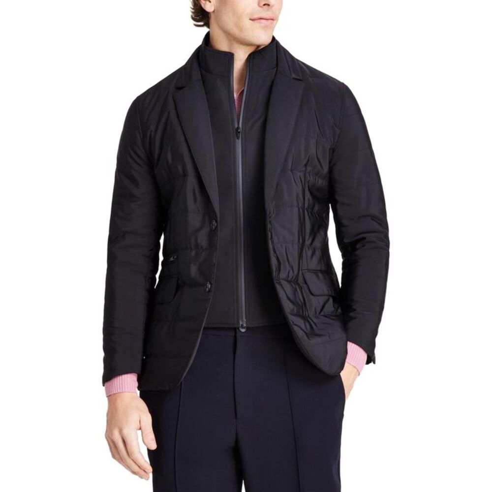 Alfani Mens Blazer Removable Zip Bib Quilted Jacket, Black, M, MP